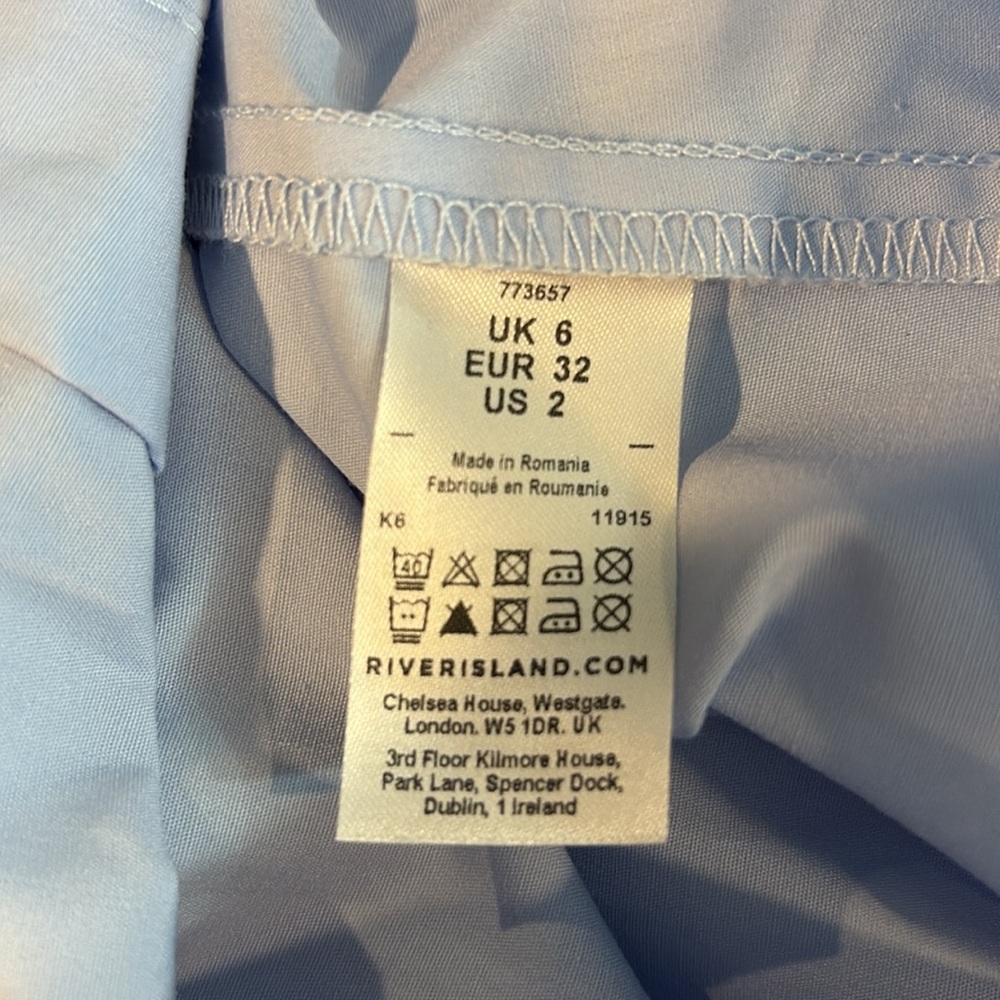 River Island Blue Cotton Blend Long Sleeve Elastic Waist Mini Shirt Dress Size 2 - Picture 7 of 7